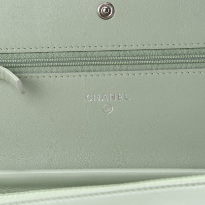 Chanel Lambskin Chevron Quilted Boy Wallet On Chain WOC Light Green 8 of 11
