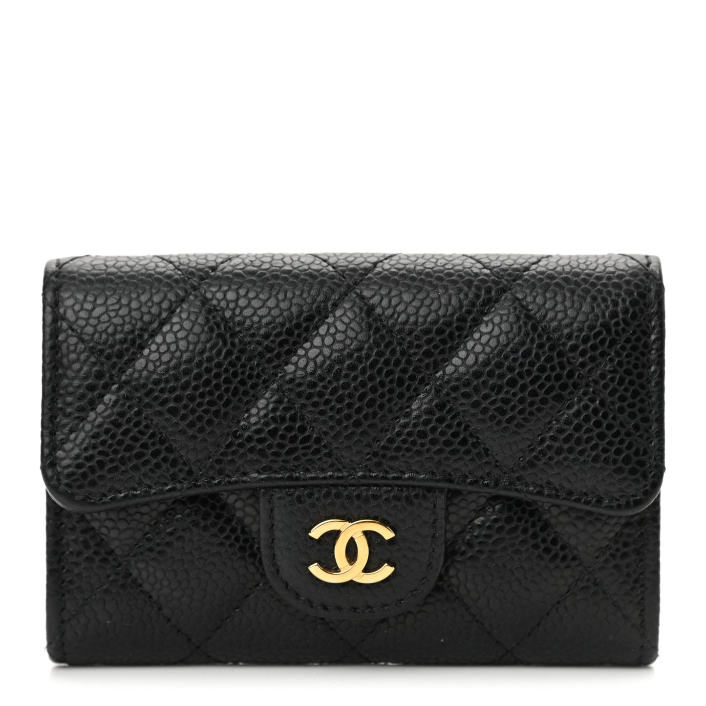 Caviar Quilted Flap Card Holder Wallet Black