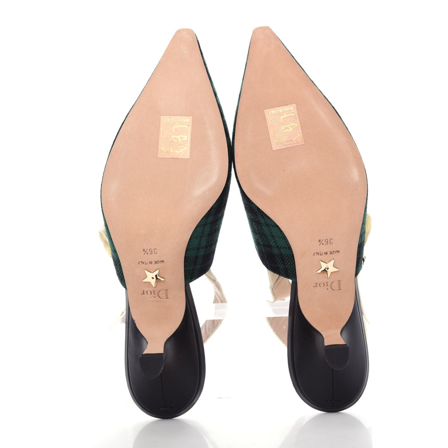 Canvas Ribbon Plaid J'Adoir Slingback 65mm Pumps 36.5 Green Black