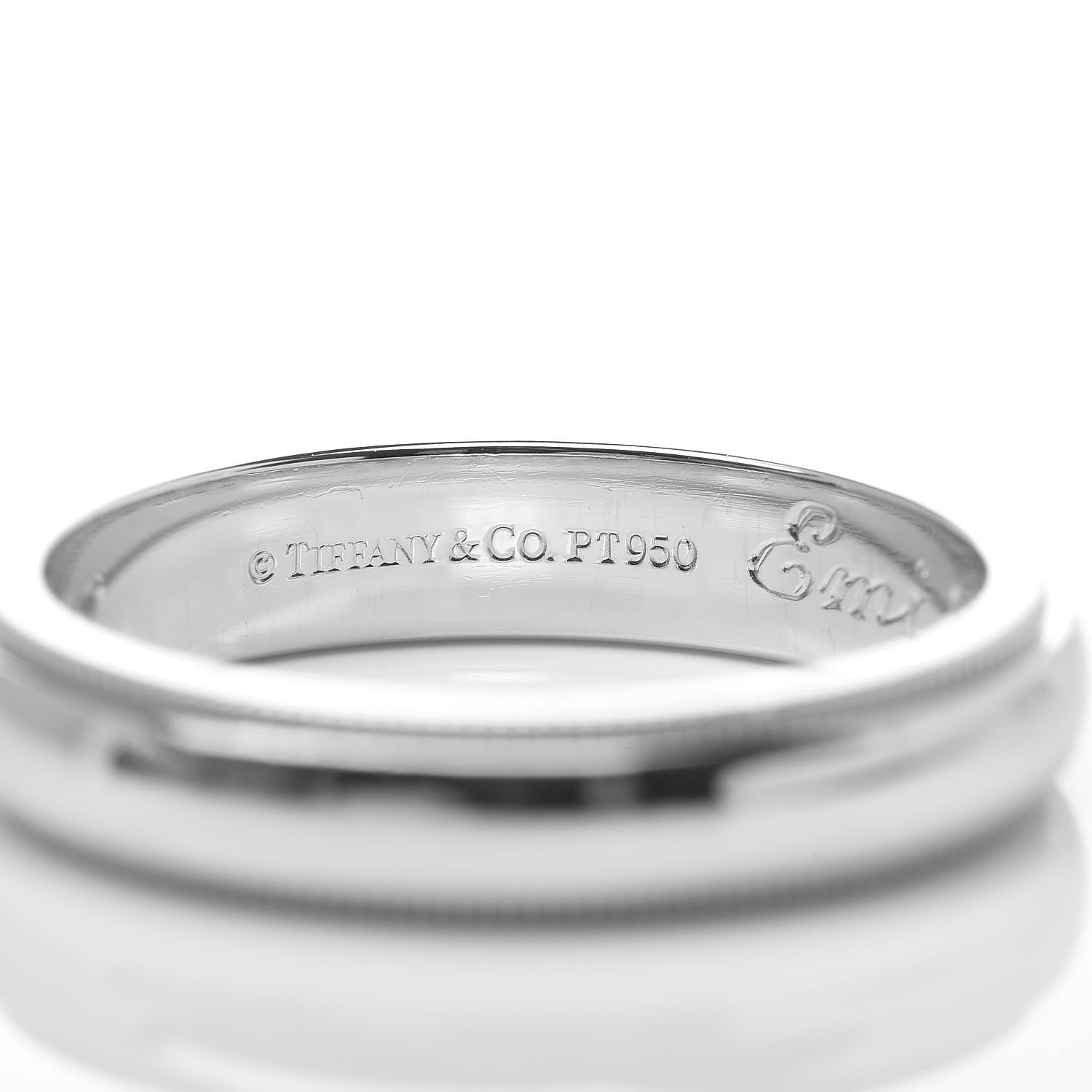 Tiffany Platinum 4mm Classic Milgrain Wedding Band Ring 55 7.5 4 of 8