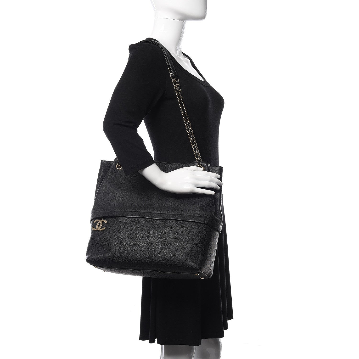 Chanel Crumpled Grained Calfskin Zip and Carry Shopping Tote Black 2 of 14