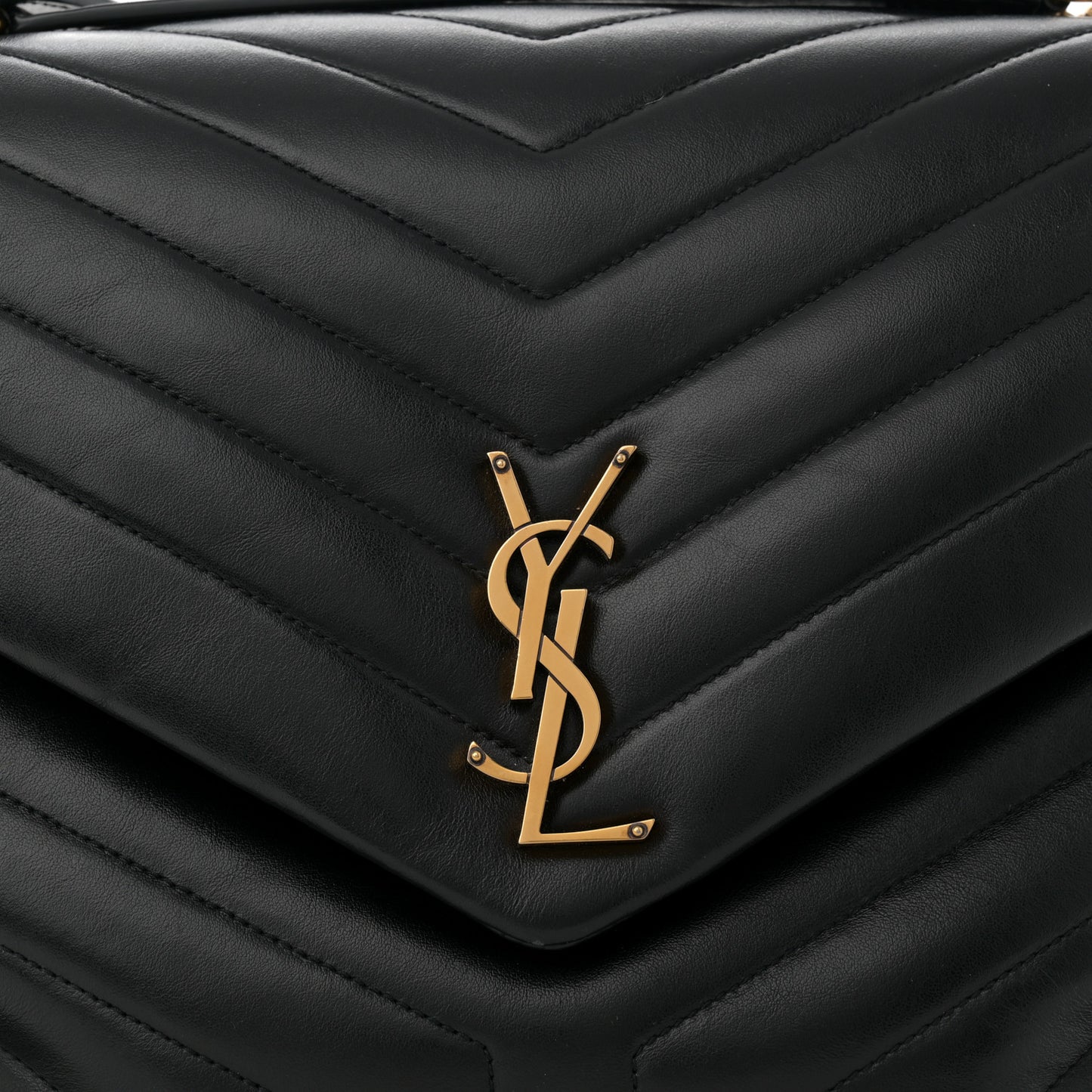 Calfskin Y Quilted Monogram Large Loulou Chain Satchel Black