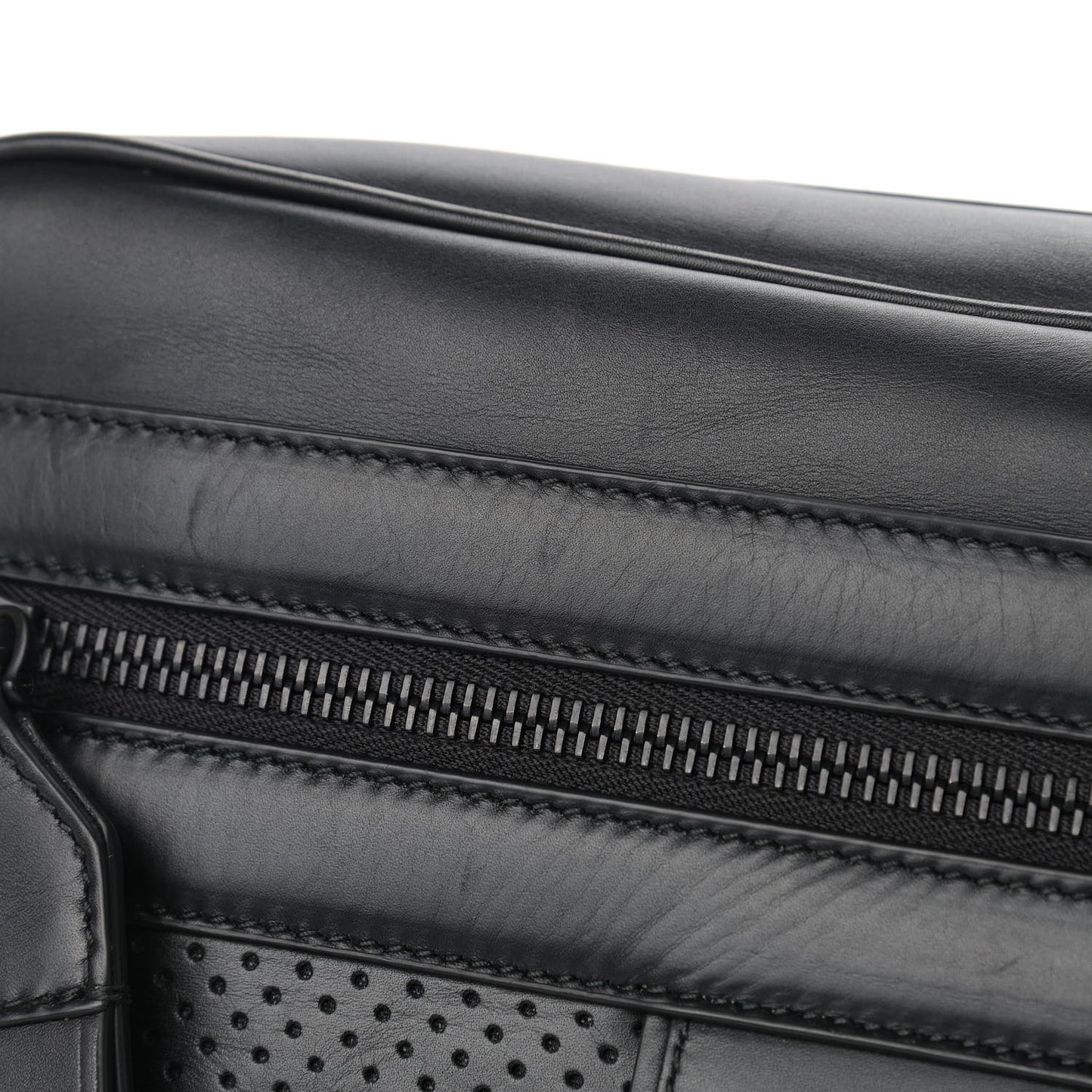 Perforated Calfskin Leggero Intrecciato Belt Bag Black