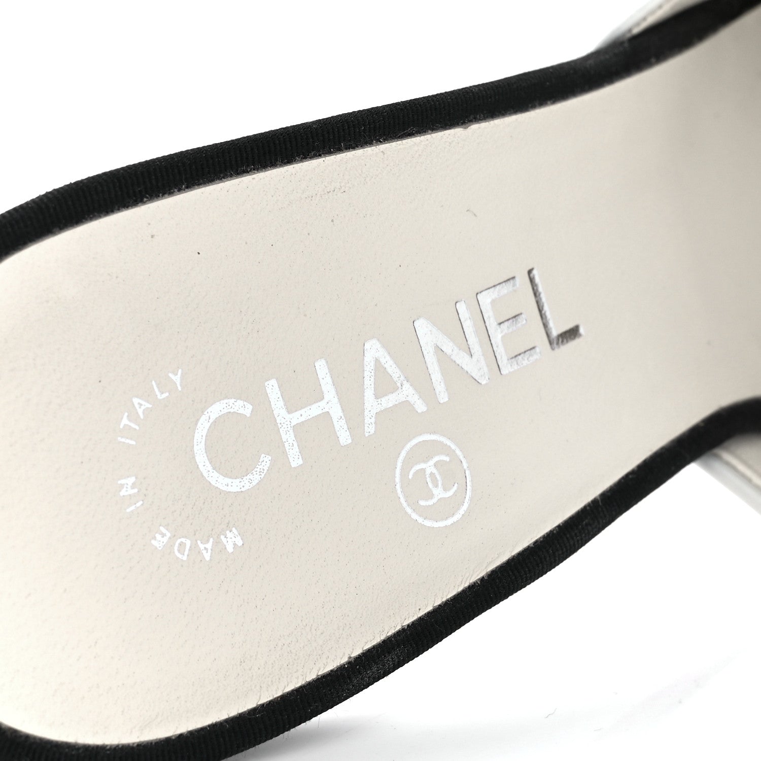 Chanel Patent Lambskin Grosgrain Cap Toe Pearl Mule 39.5 White Black 7 of 9