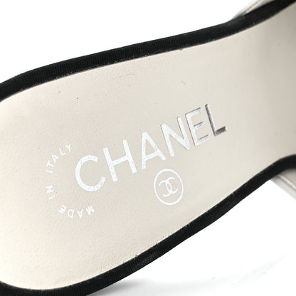 Chanel Patent Lambskin Grosgrain Cap Toe Pearl Mule 39.5 White Black 7 of 9