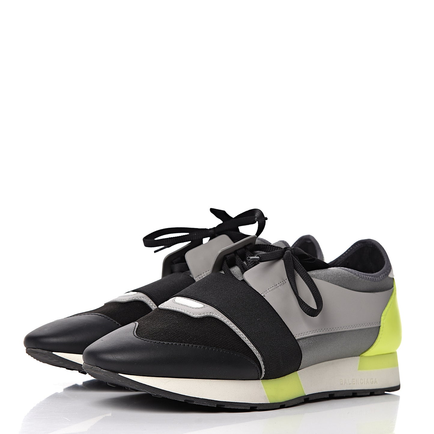 Mesh Calfskin Womens Race Runner Sneakers 42 Black Gris Jaune Fluo