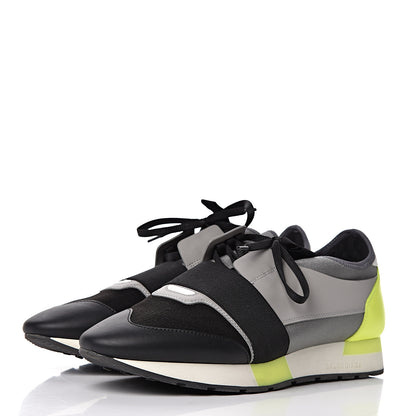 Balenciaga Mesh Calfskin Womens Race Runner Sneakers 42 Black Gris Jaune Fluo 3 of 13