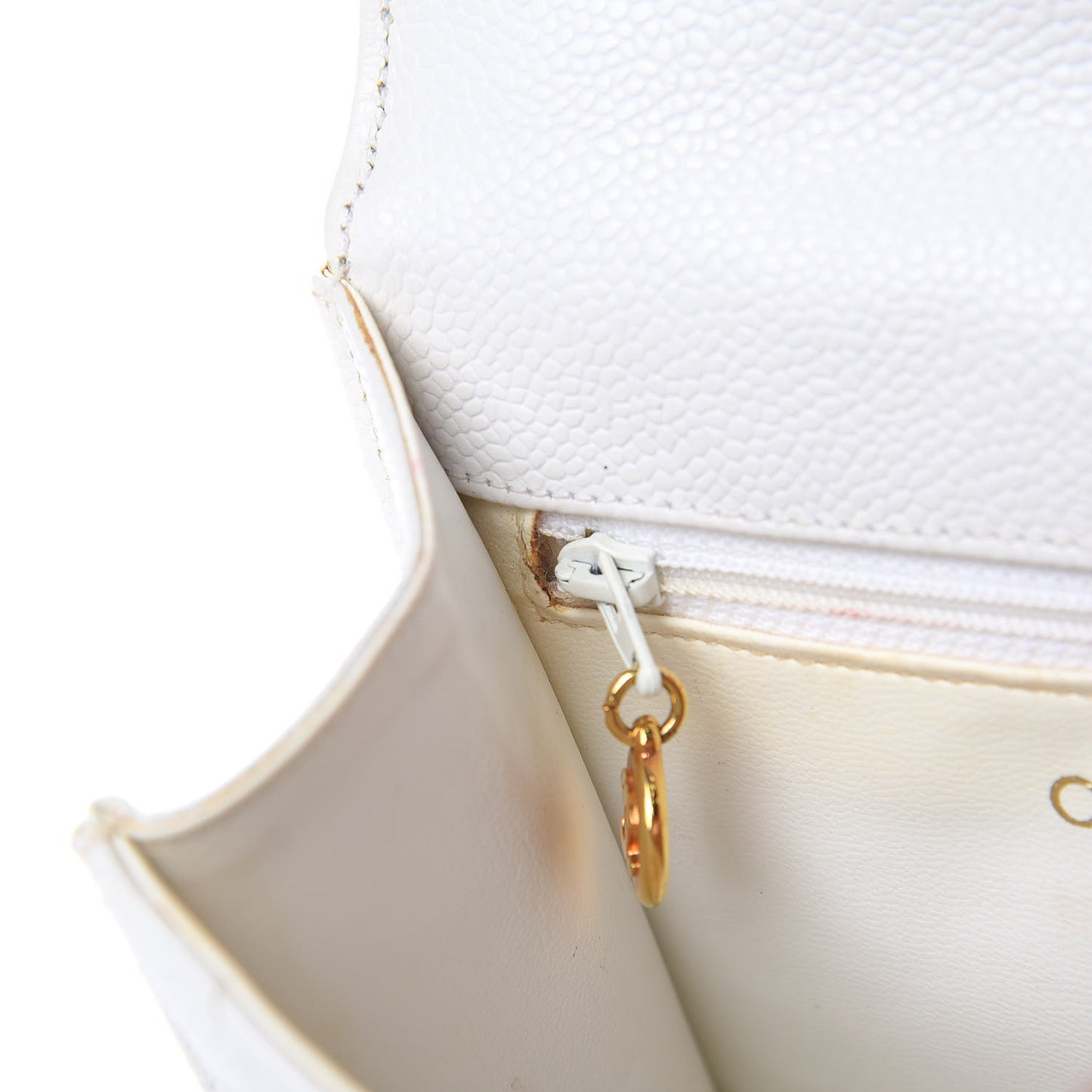 Caviar Quilted Single Flap Shoulder Bag White