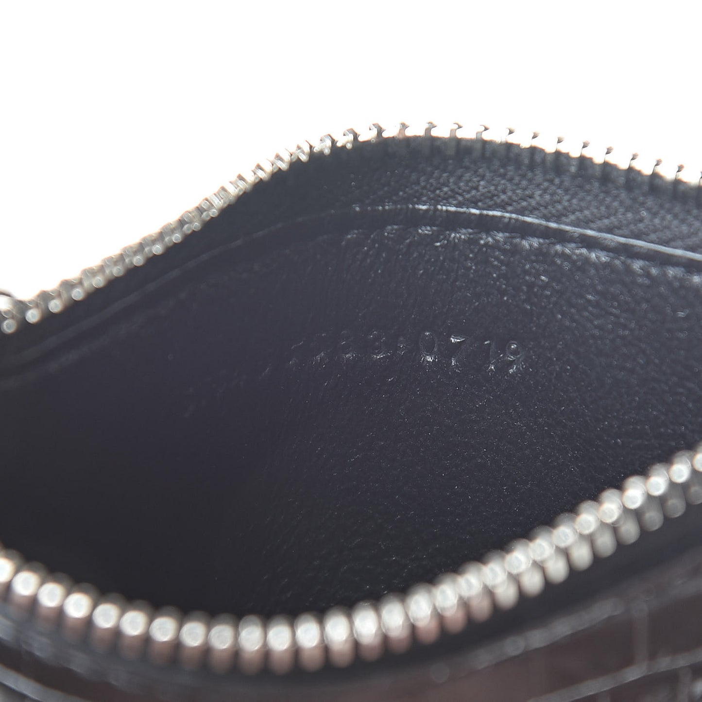 Calfskin Crocodile Embossed 5 Fragments Zip Pouch Card Holder Black