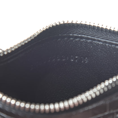 Saint Laurent Calfskin Crocodile Embossed 5 Fragments Zip Pouch Card Holder Black 7 of 8