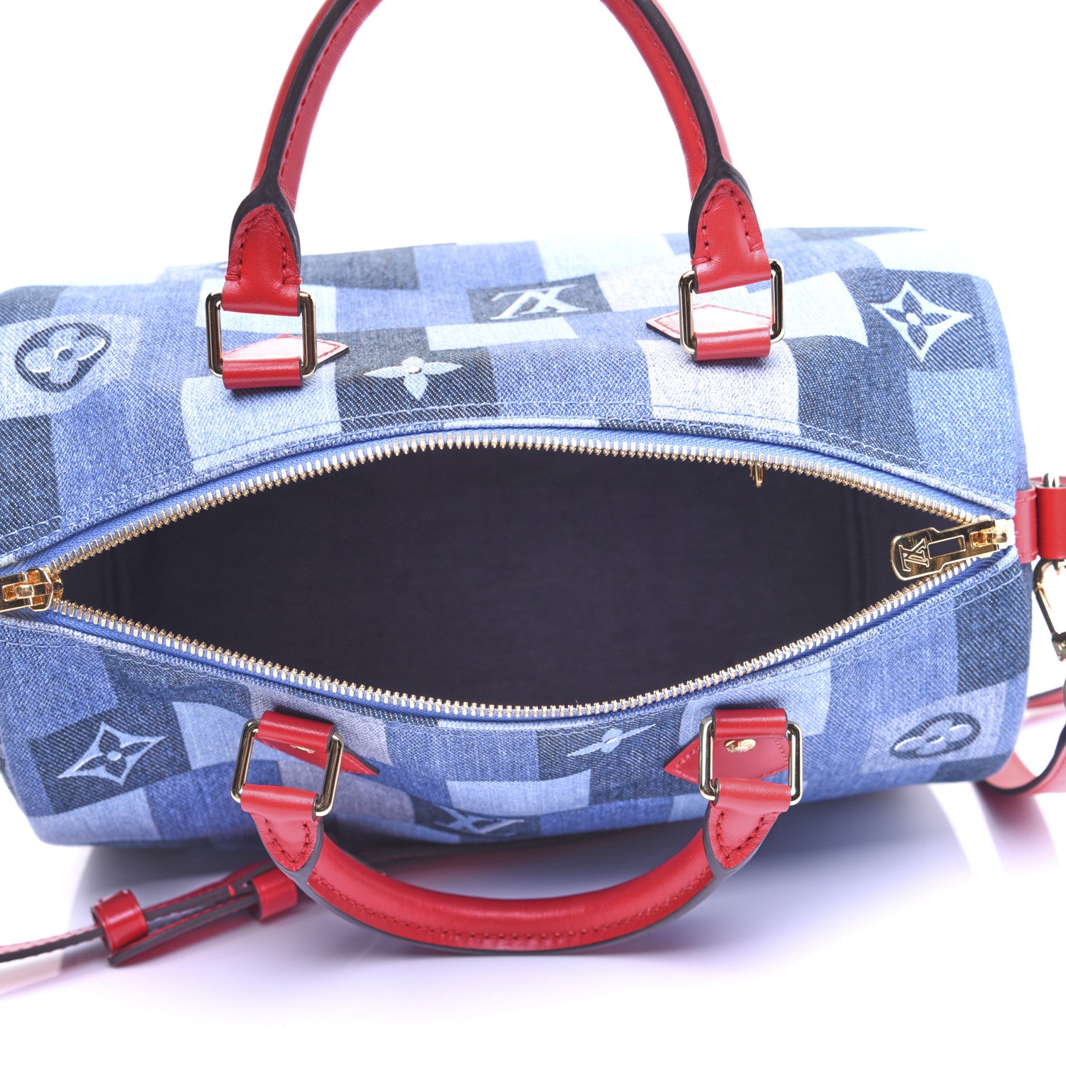 Louis Vuitton Denim Damier Monogram Patchwork Speedy Bandouliere 30 Blue Rouge 10 of 25