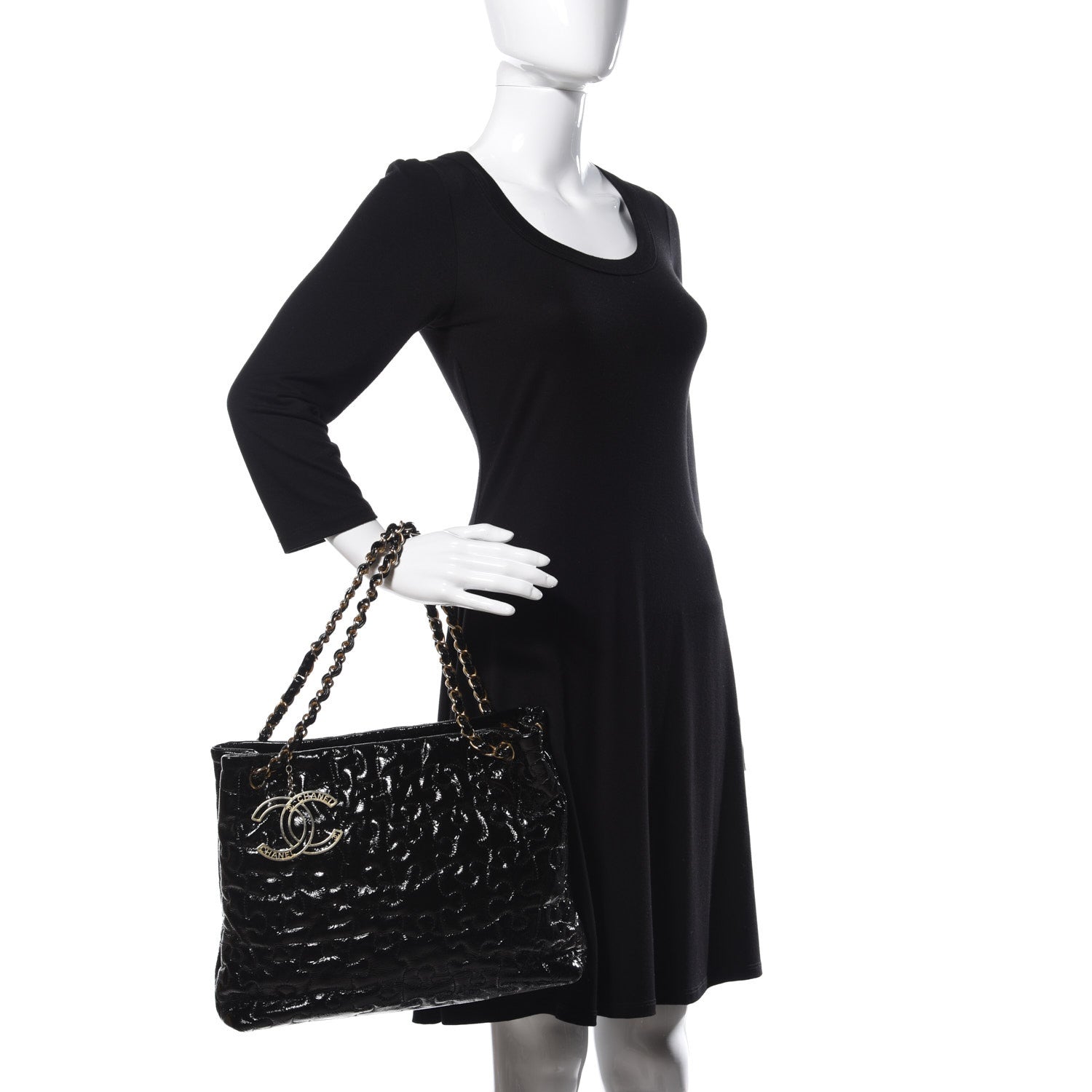 Chanel Crackled Patent Puzzle Tote Black 2 of 24