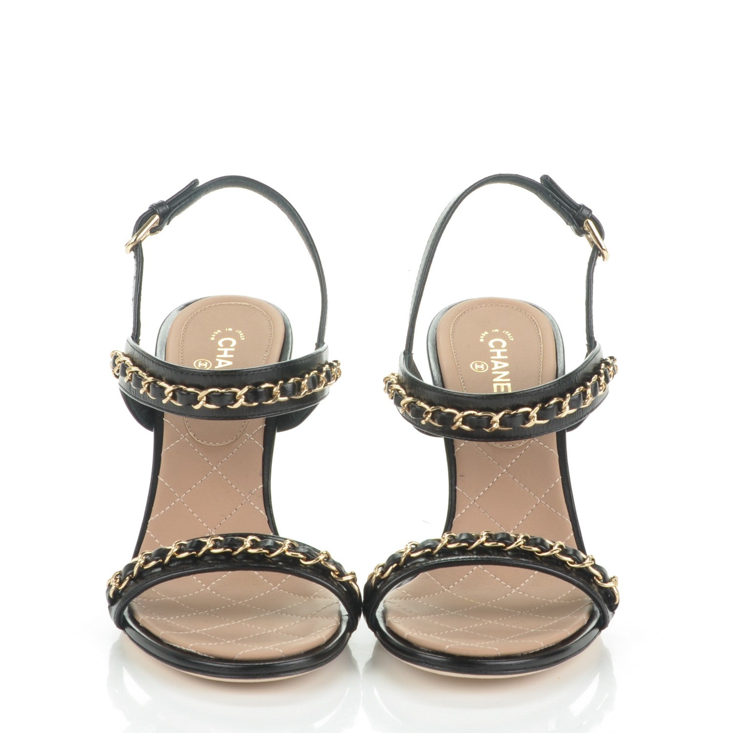 Chanel Crumpled Calfskin Chain Sandals 37.5 Black 2 of 8