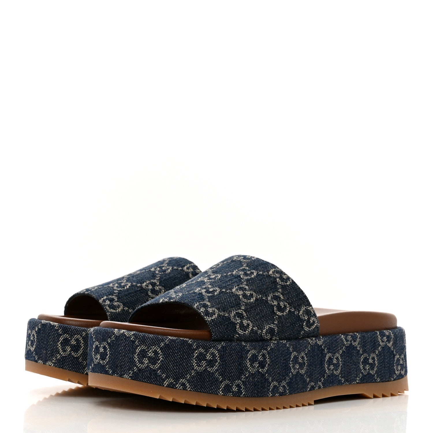 Gucci New Denim GG Monogram Angelina Platform 55mm Slide Sandals 36.5 Blue Tea 3 of 8