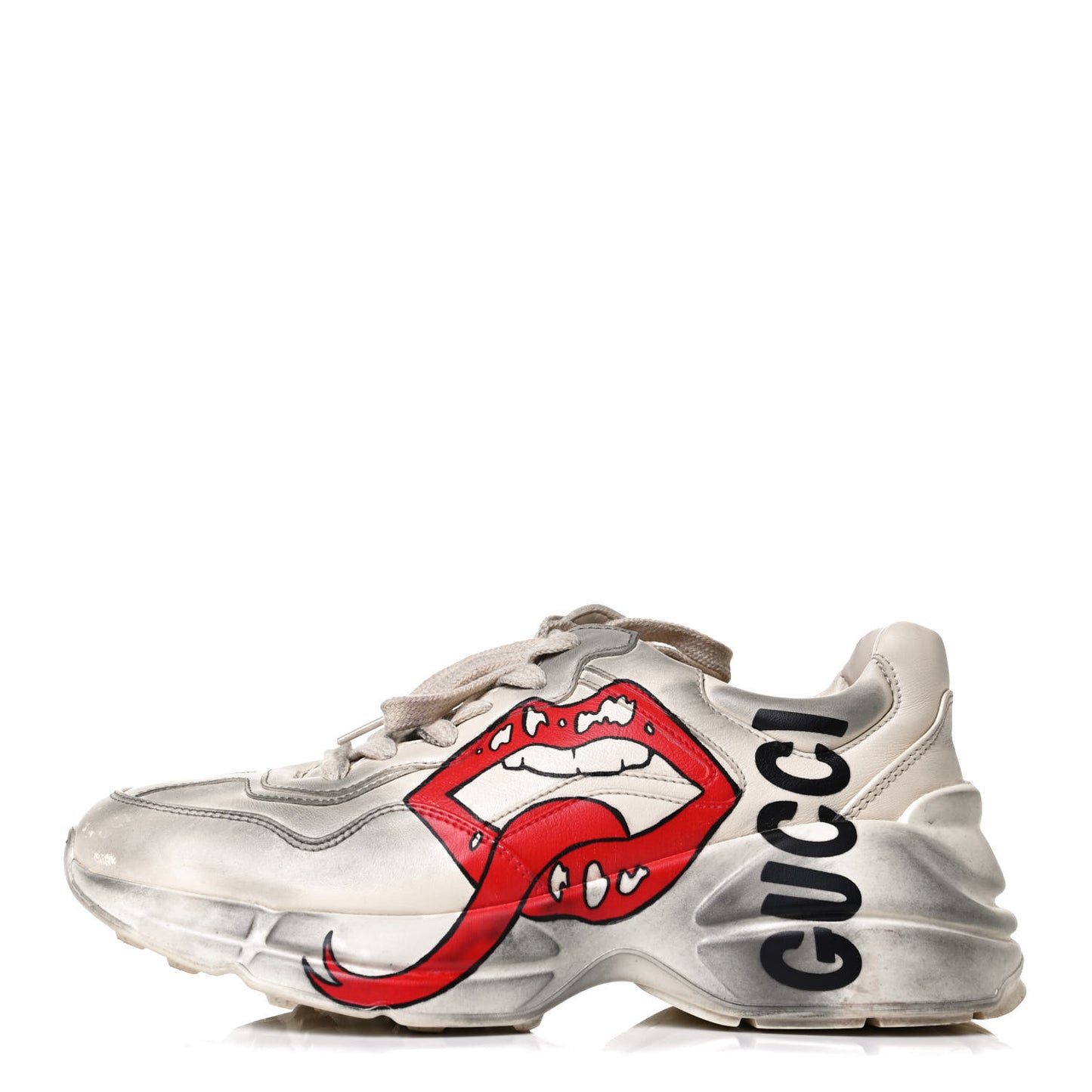 Calfskin Mouth Print Womens Rhyton Sneakers 37.5 Ivory