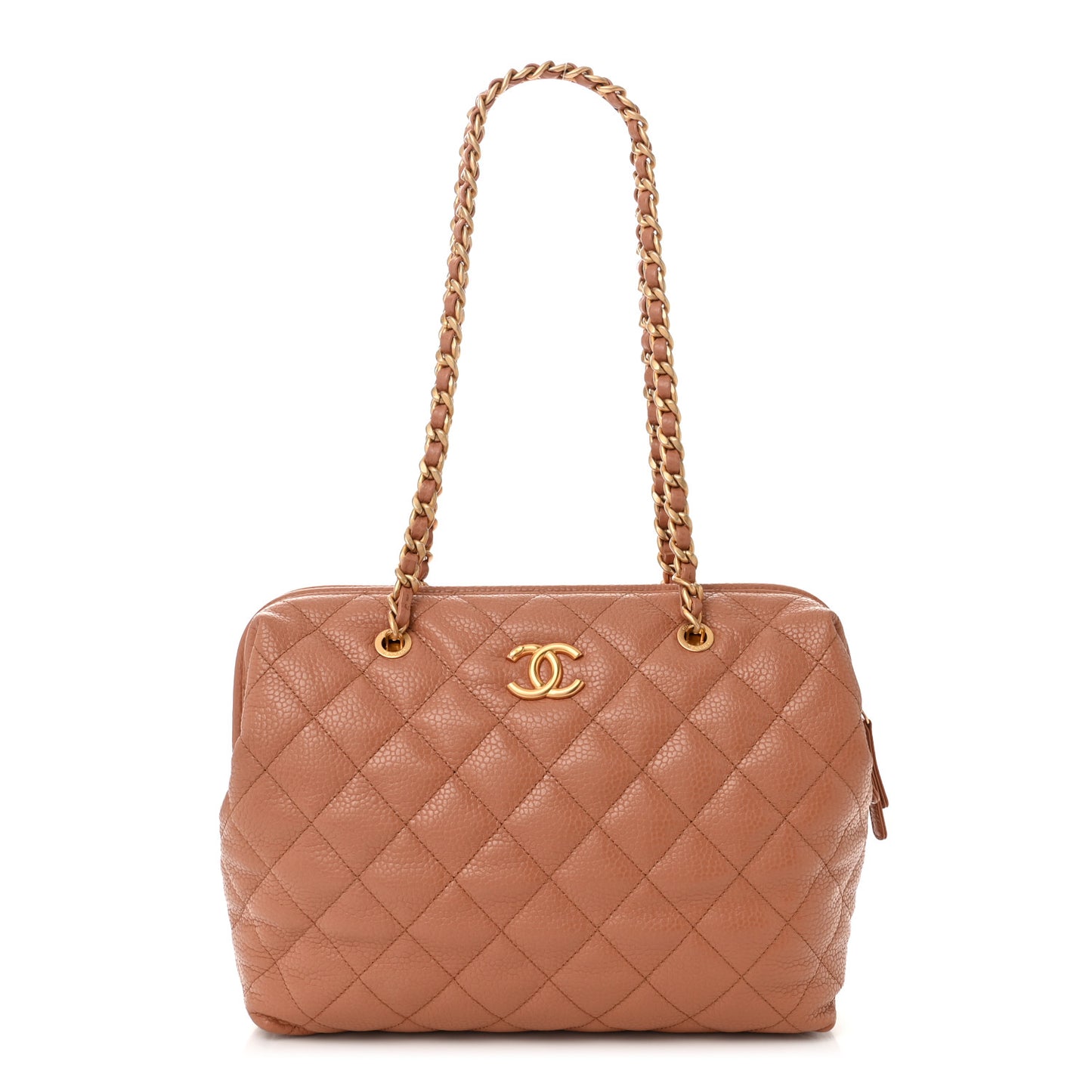Shiny Caviar Quilted Large Bowling Bag Brown