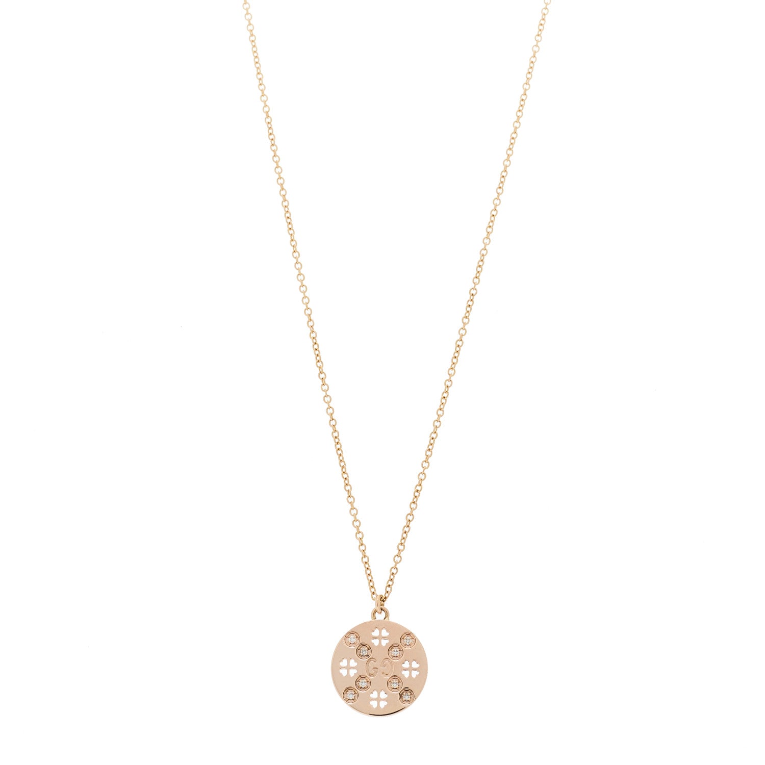 Gucci 18K Rose Gold Diamond Clover Pendant Necklace 1 of 5