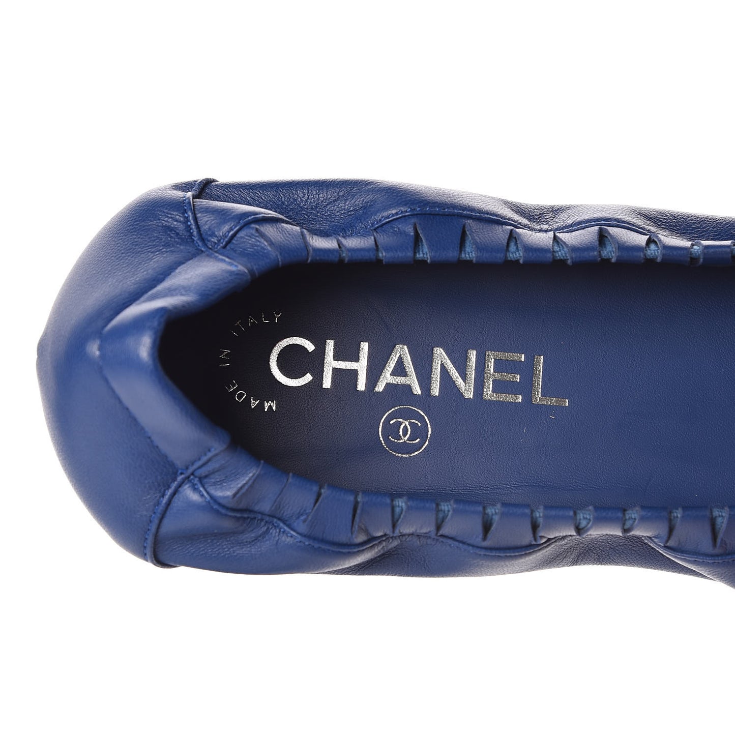 Lambskin CC Elastic Cap Toe Ballerina Flats 37 Blue