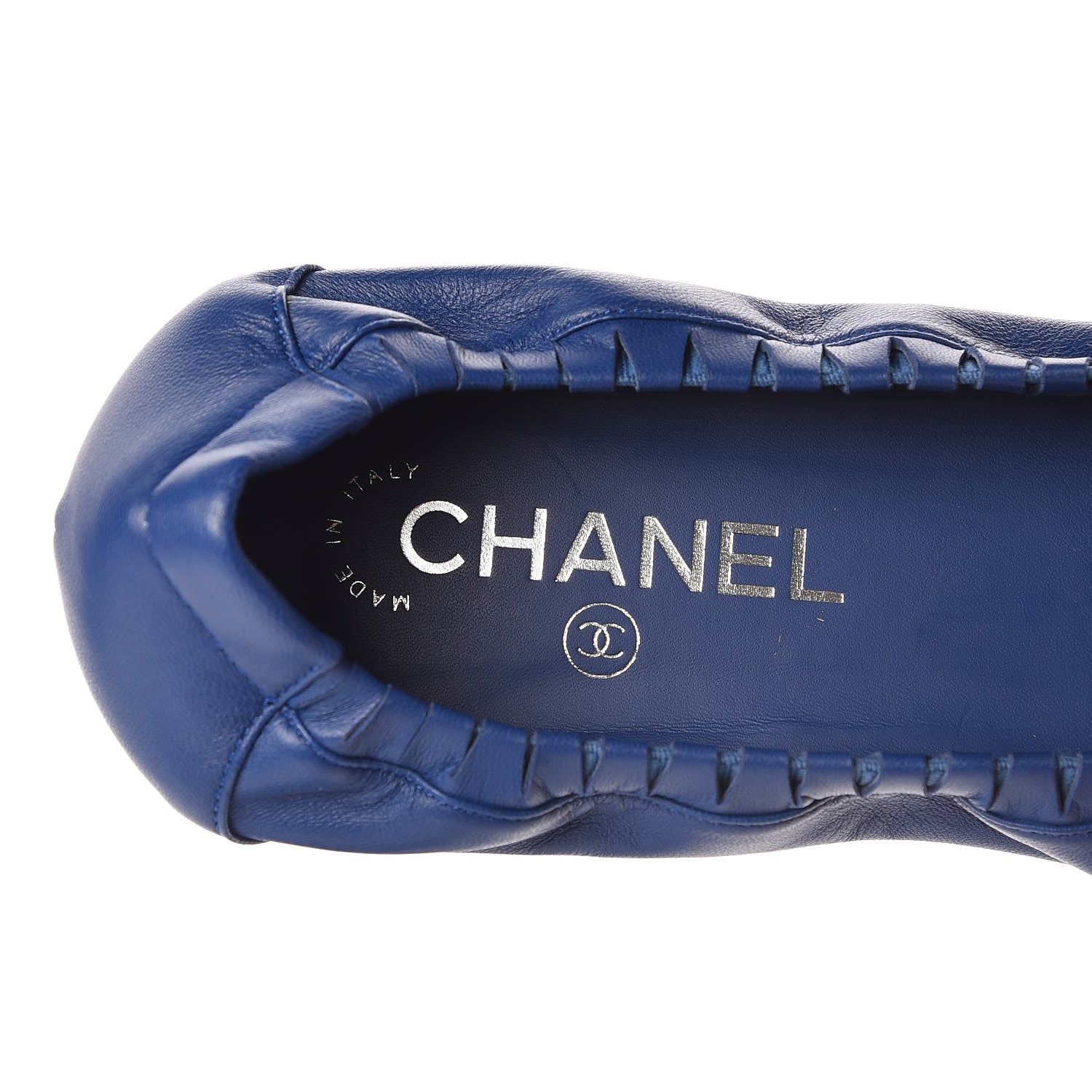Chanel Lambskin CC Elastic Cap Toe Ballerina Flats 37 Blue 5 of 8