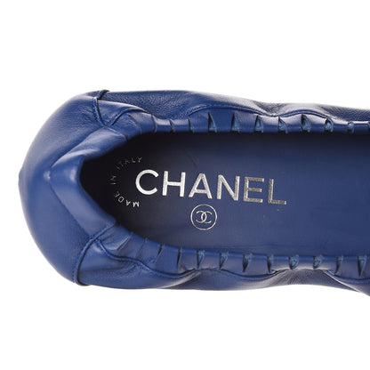 Chanel Lambskin CC Elastic Cap Toe Ballerina Flats 37 Blue 5 of 8