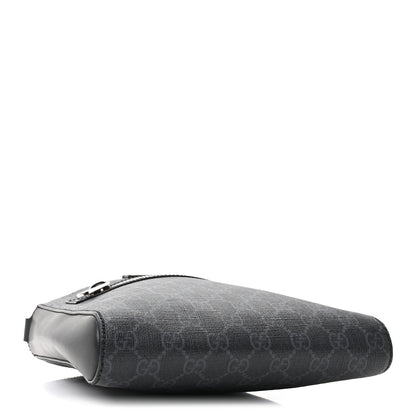 Gucci GG Supreme Monogram Web Small Flat Messenger Bag Black Grey 4 of 10