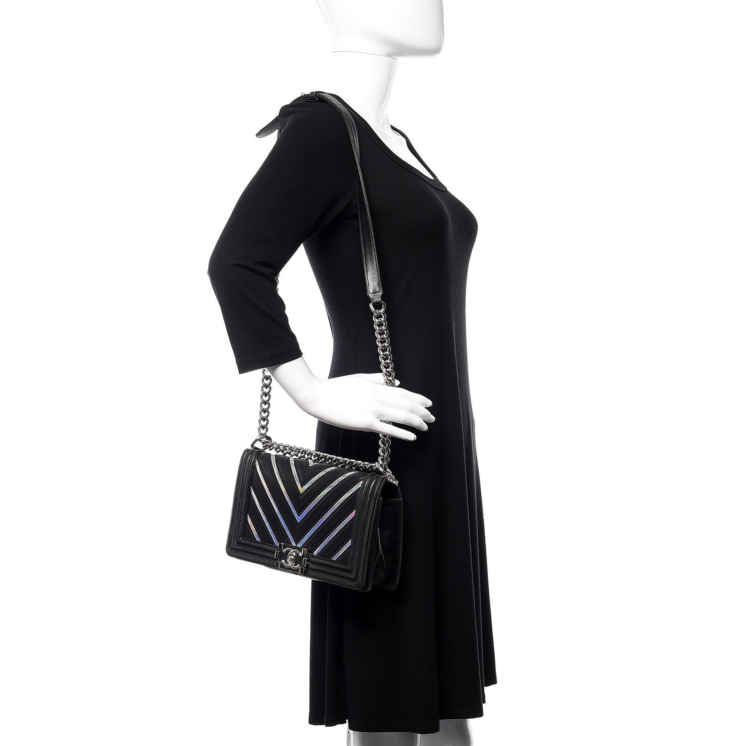 Chanel Lambskin Iridescent PVC Chevron Quilted Medium Boy Flap Black Silver 2 of 20