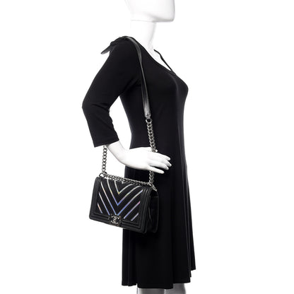 Chanel Lambskin Iridescent PVC Chevron Quilted Medium Boy Flap Black Silver 2 of 20
