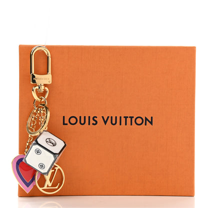 Louis Vuitton Metal Resin Game On Dice and Heart Charm Key Holder Gold 10 of 10