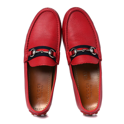 Gucci Road Calfskin Web Mens Horsebit Driver Loafers 8.5 Rosso 2 of 10