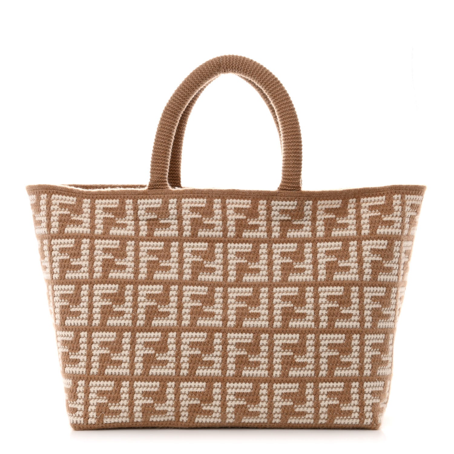 Fendi Cashmere Knit FF Large Shopper Tote Cammello 1 of 10