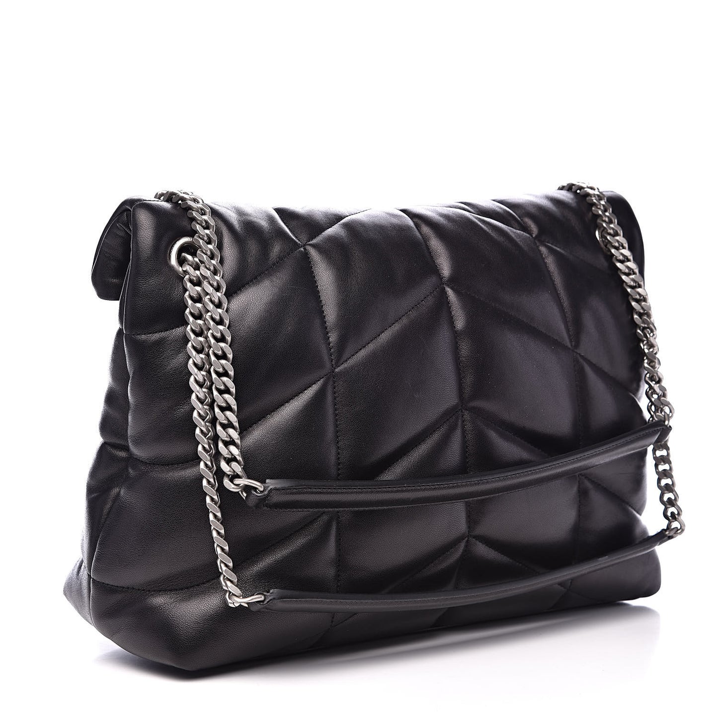 Lambskin Quilted Medium Loulou Puffer Monogram Chain Satchel Black