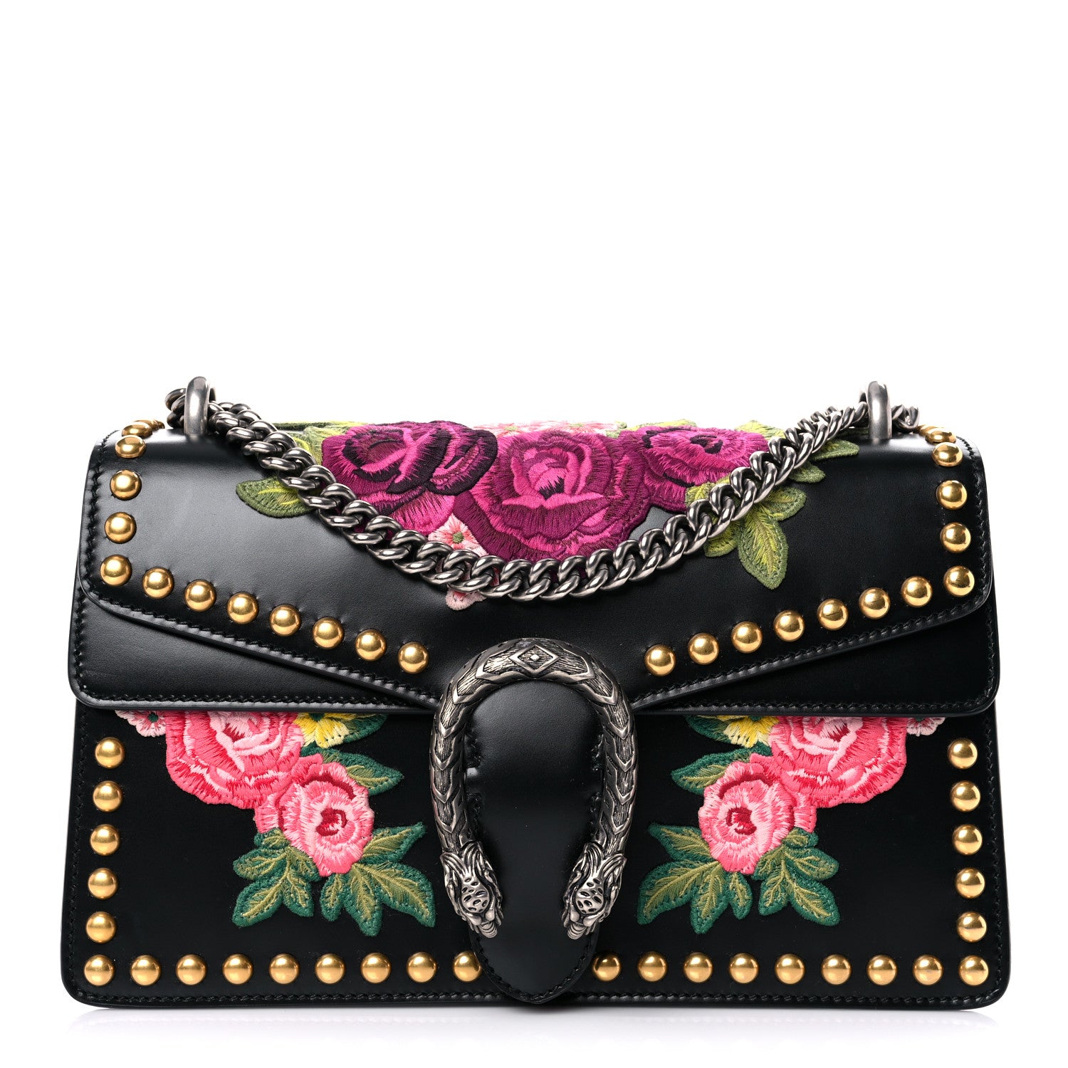 Gucci Calfskin Floral Embroidered Studded Small Dionysus Shoulder Bag Black 1 of 15