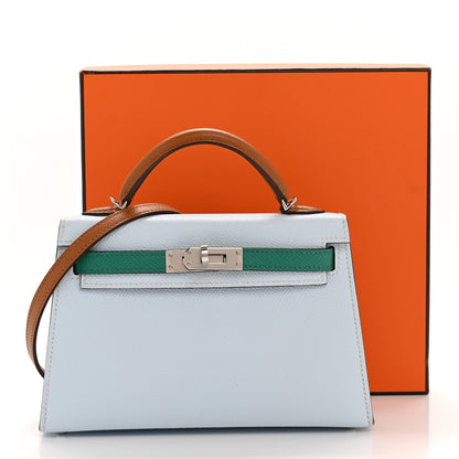 Hermes Epsom Mini Kelly Sellier 20 Bleu Brume Vert Jade Gold 13 of 13