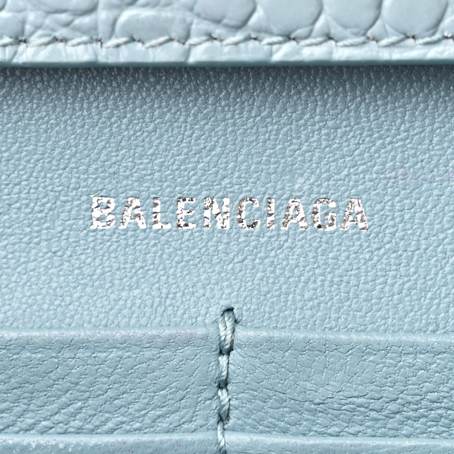 Balenciaga Shiny Calfskin Crocodile Embossed Hourglass Chain Bag Blue Grey 6 of 11