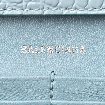 Balenciaga Shiny Calfskin Crocodile Embossed Hourglass Chain Bag Blue Grey 6 of 11