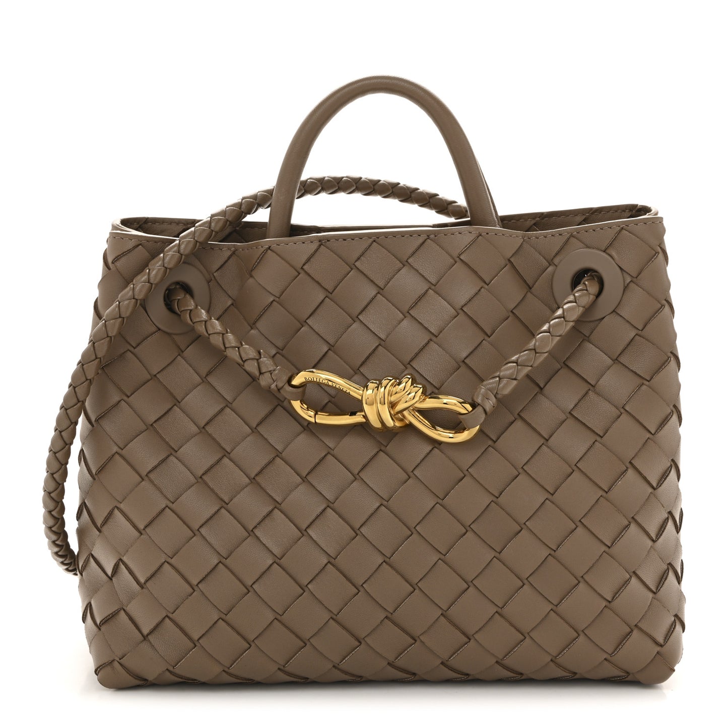 Nappa Intrecciato Small Andiamo Shoulder Bag Taupe Grey