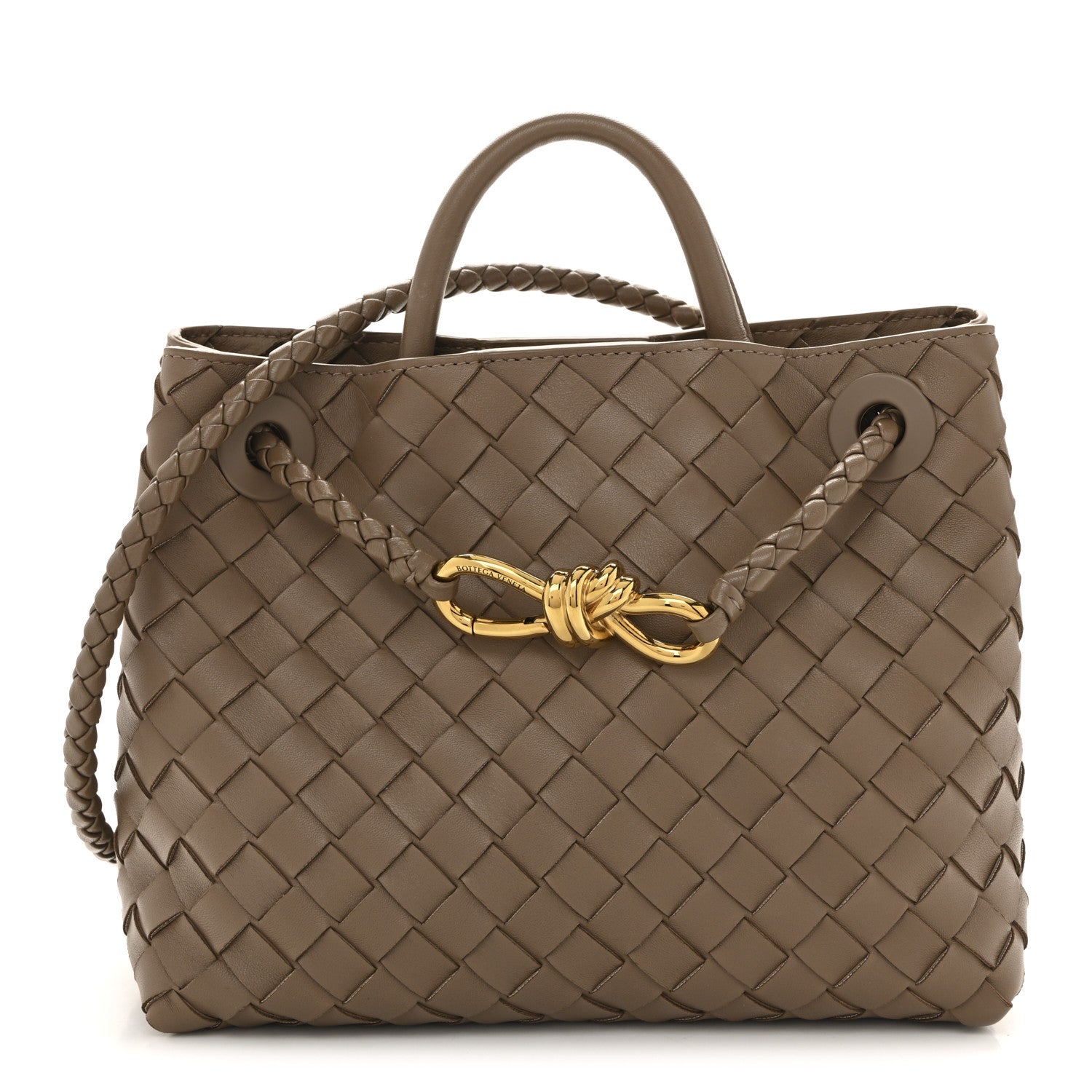 Bottega Veneta Nappa Intrecciato Small Andiamo Shoulder Bag Taupe Grey 1 of 10