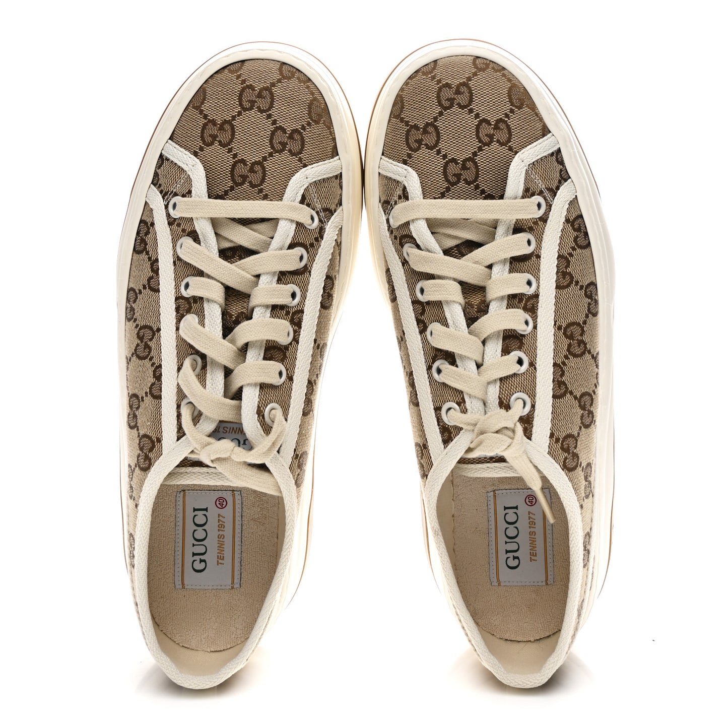 GG Monogram Womens 1977 Tennis Platform 52mm Sneakers 40 Beige Ebony Mystic White
