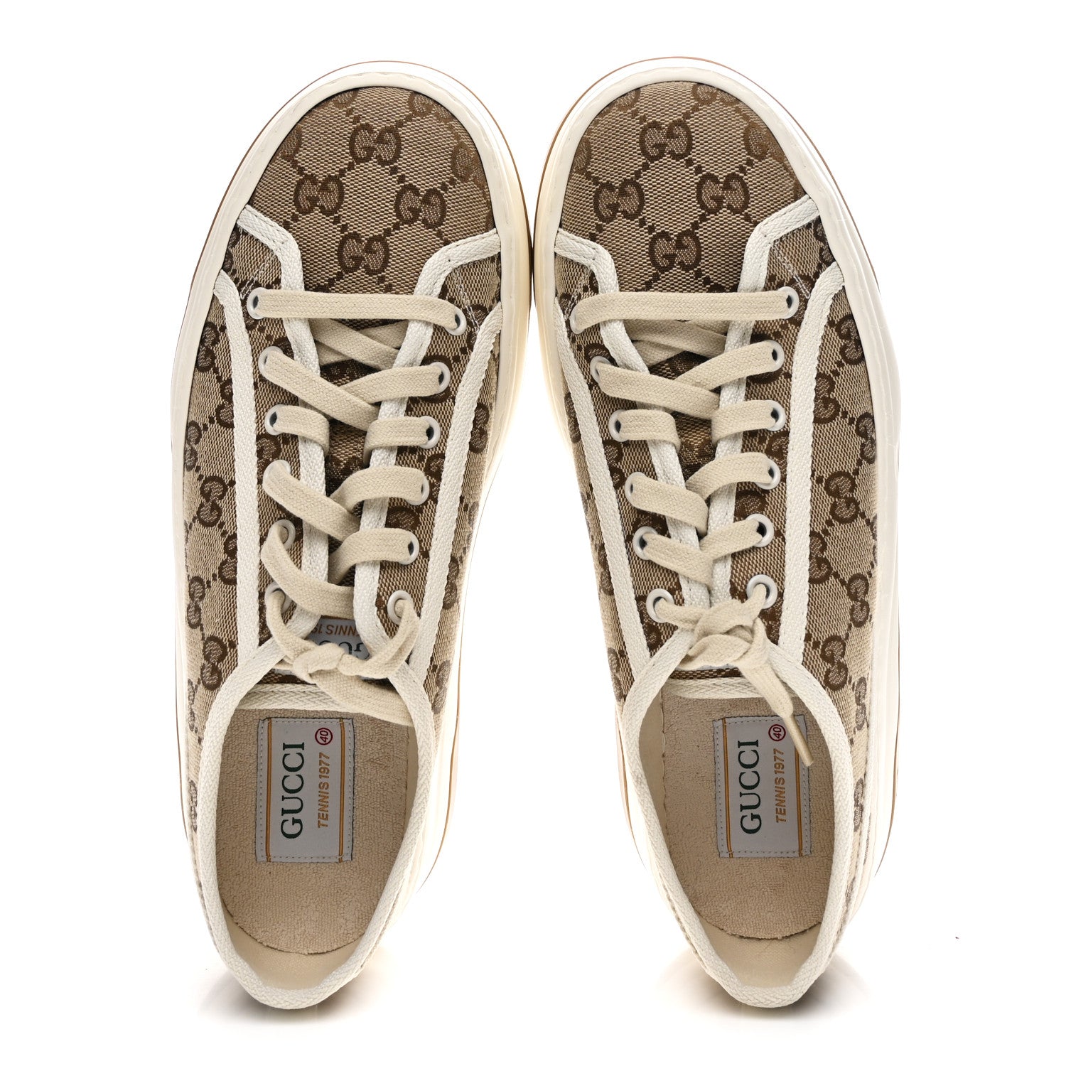 Gucci GG Monogram Womens 1977 Tennis Platform 52mm Sneakers 40 Beige Ebony Mystic White 2 of 7