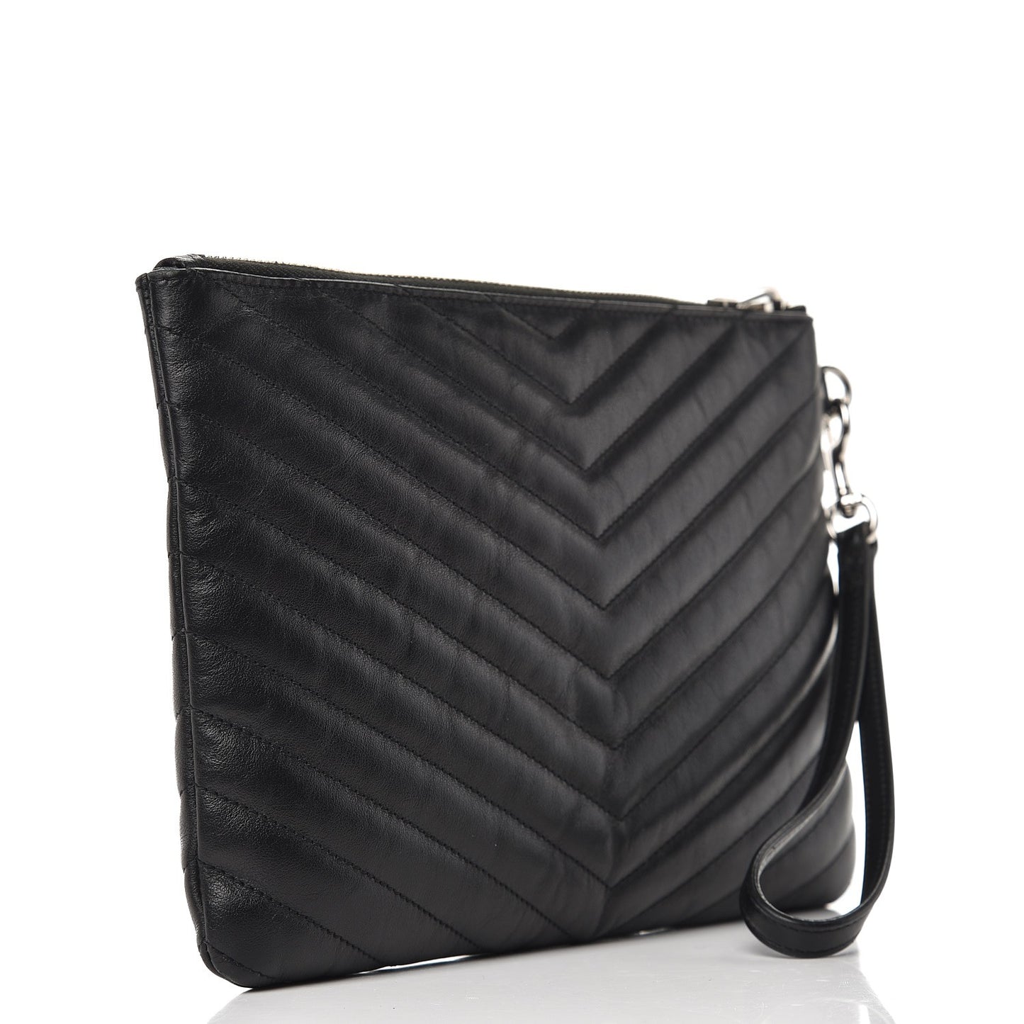 Calfskin Matelasse Chevron Monogram A5 Wristlet Black