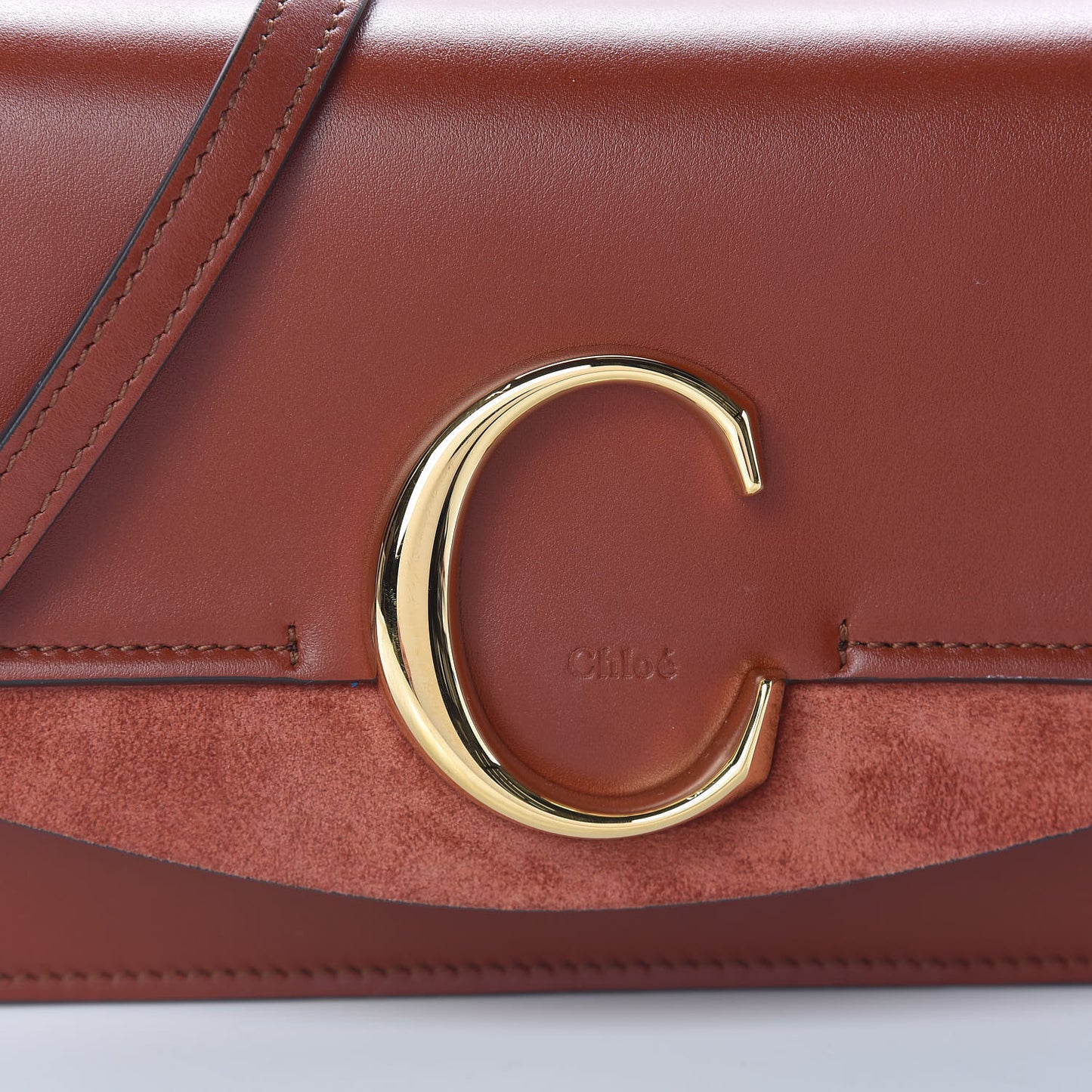 Calfskin Suede C Clutch With Chain Sepia Brown
