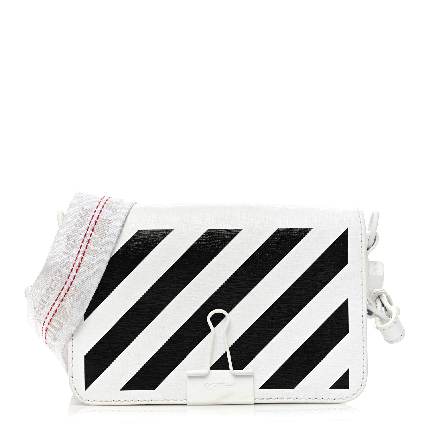 Off-White Calfskin Diag Flap Bag White Black 1 of 15
