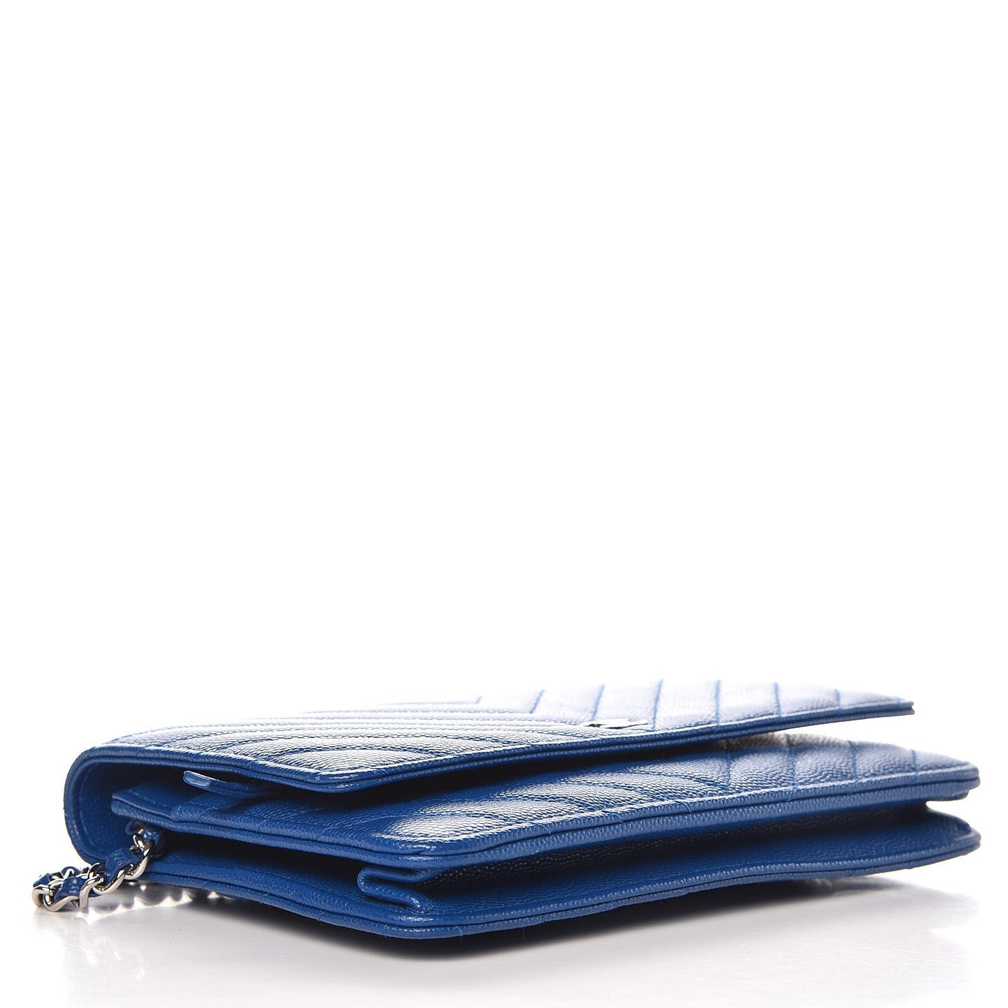 Caviar Chevron Quilted Wallet On Chain WOC Bright Blue