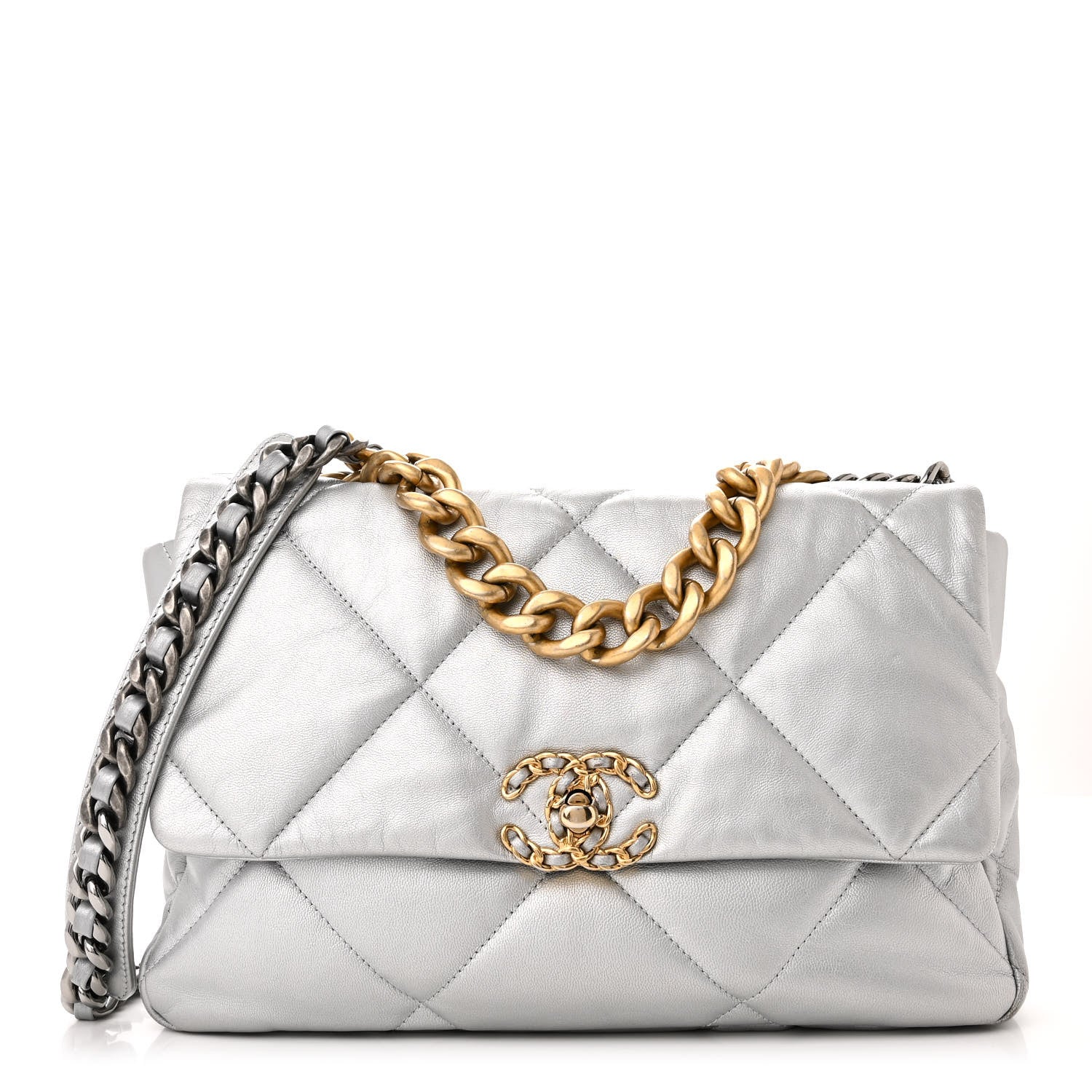 Chanel Metallic Quilted Large 19 Flap Silver 1 of 10