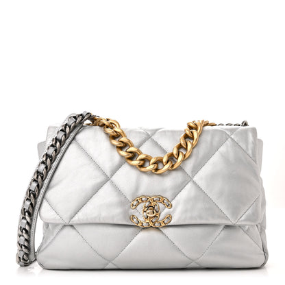 Chanel Metallic Quilted Large 19 Flap Silver 1 of 10