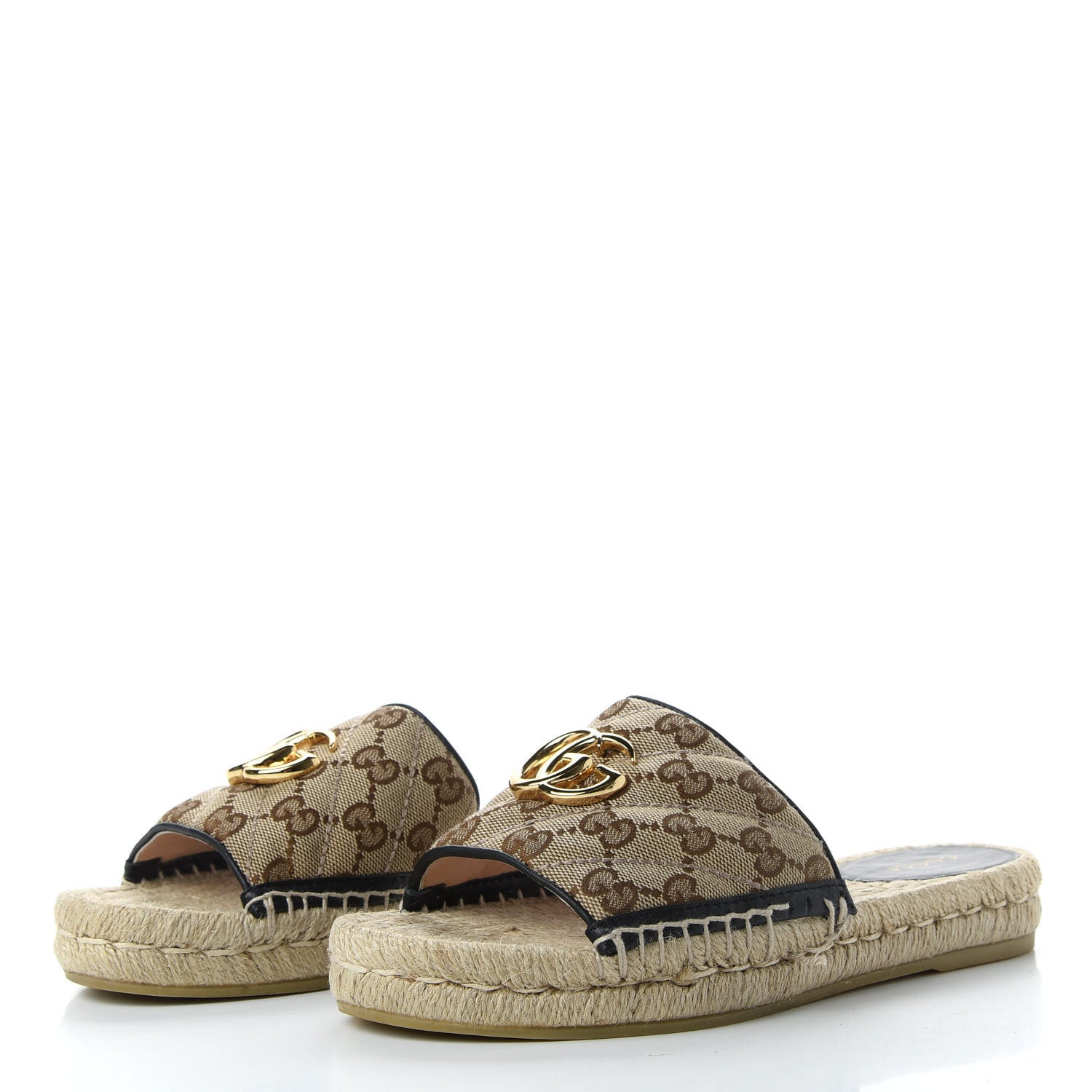 Gucci Monogram Matelasse GG Marmont Espadrille 20mm Slide Sandals 37 Beige Ebony Black 3 of 11