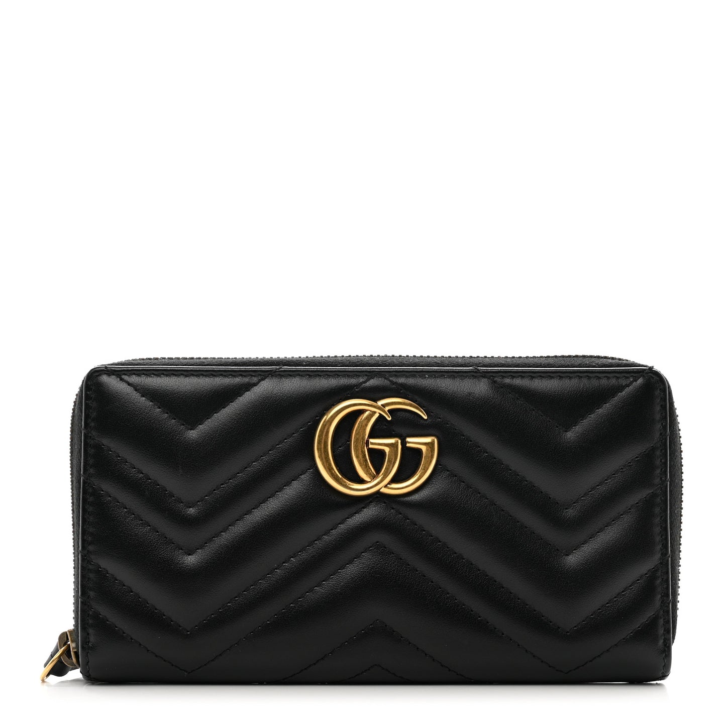 Calfskin Matelasse GG Marmont Zip Around Wallet Black
