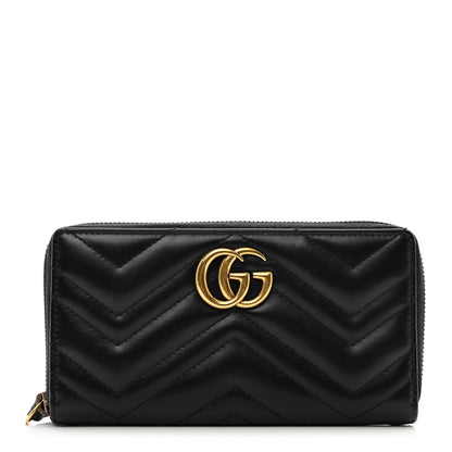 Gucci Calfskin Matelasse GG Marmont Zip Around Wallet Black 1 of 9