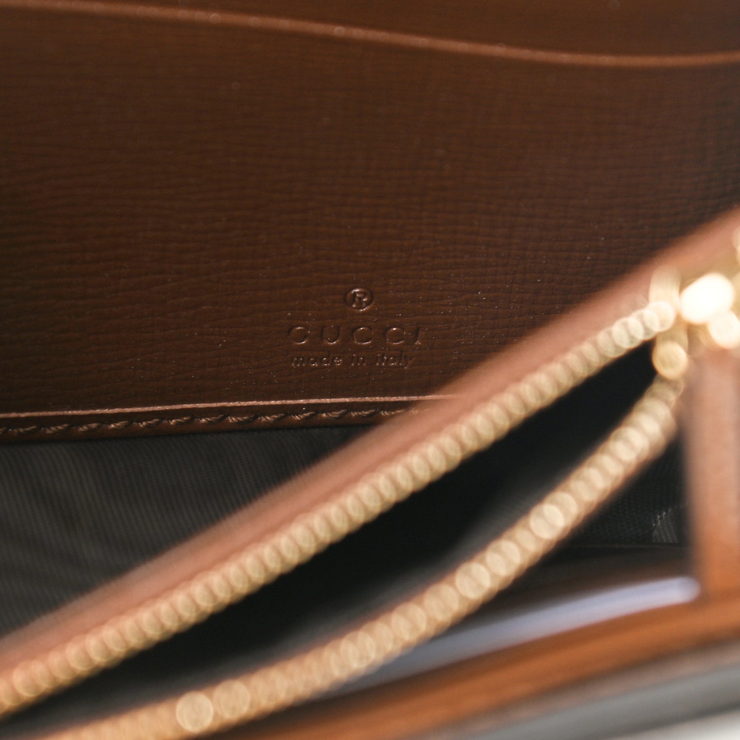 GG Supreme Monogram Azalea Calfskin Web Jackie 1961 Chain Wallet Beige Ebony Brown Sugar
