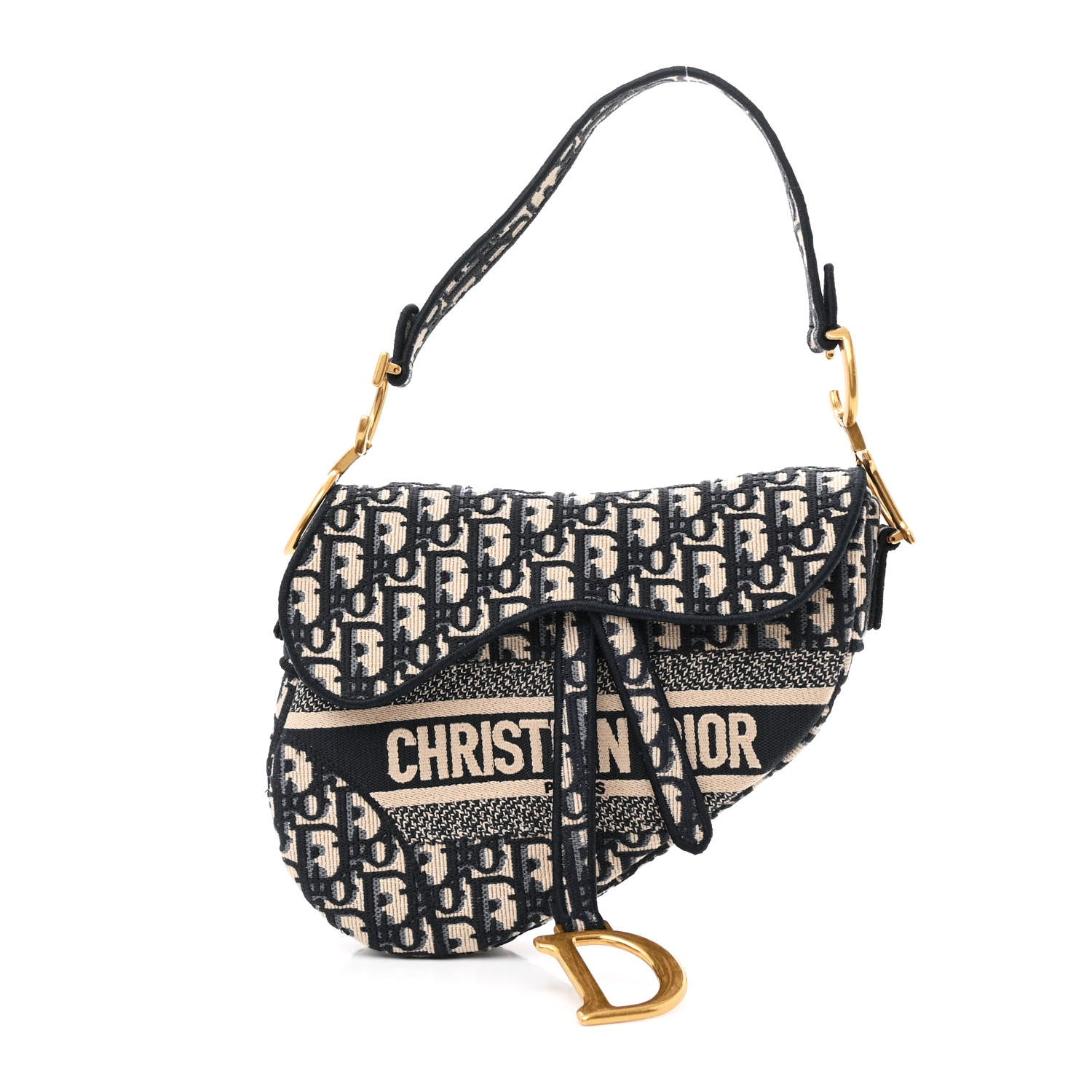 Christian Dior Oblique Embroidered Saddle Bag Blue 1 of 13